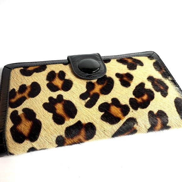 Nordstrom Leopard Print Calf Hair Patent Leather Wallet - Picture 1 of 12